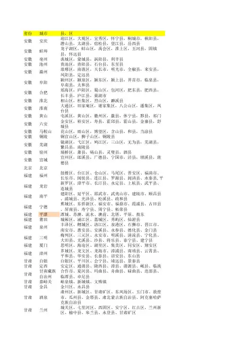 (完整版)全国各省份城市明细表