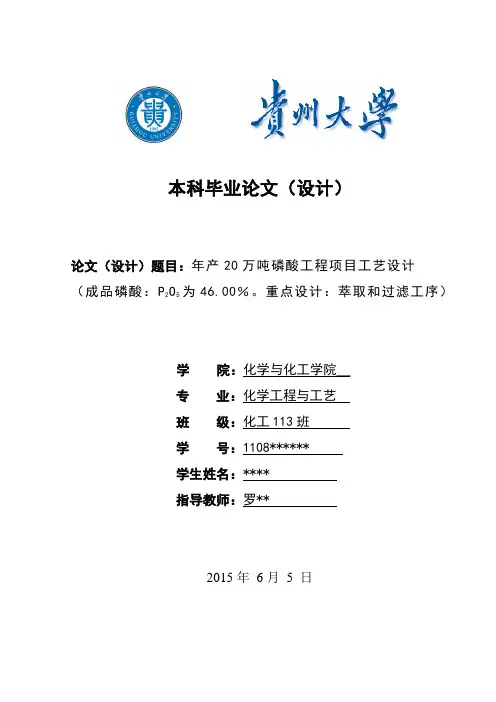 年产20万吨湿法磷酸项目工艺设计毕业论文