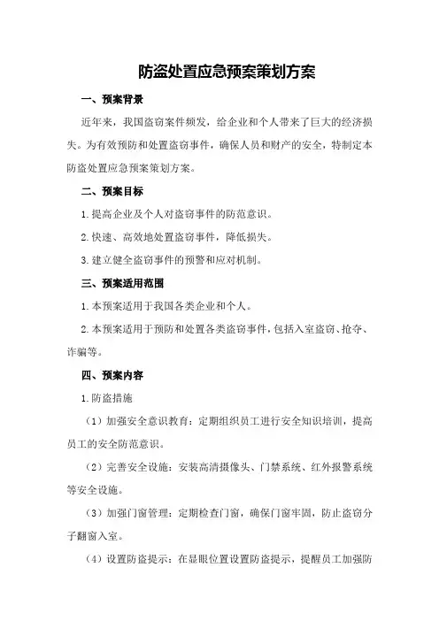 防盗处置应急预案策划方案
