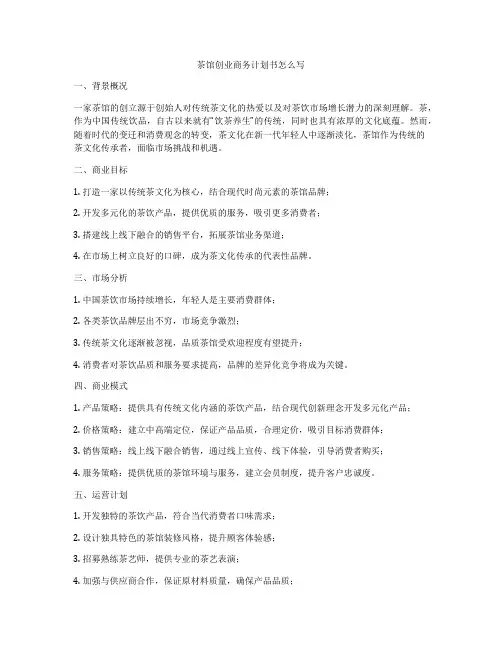 茶馆创业商务计划书怎么写