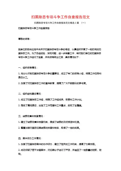 扫黑除恶专项斗争工作自查报告范文2篇
