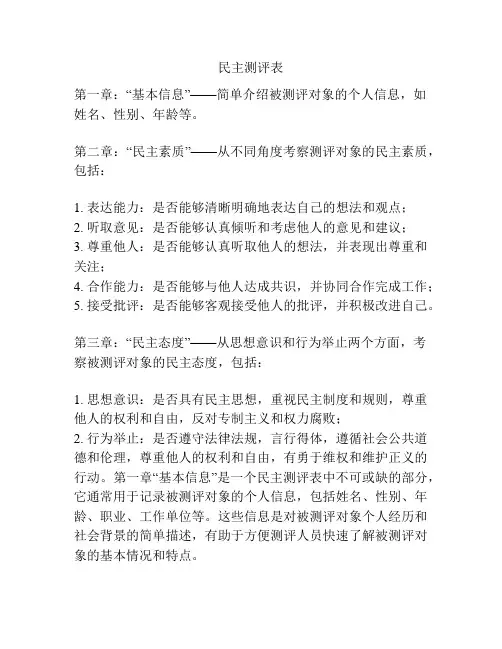 民主测评表