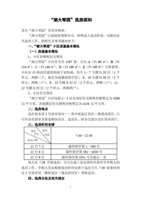 “科大雅苑”商品房选房工作程序