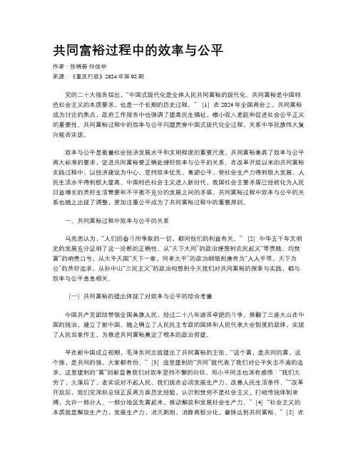共同富裕过程中的效率与公平