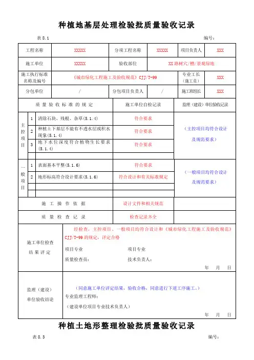 绿化工程各工序检验批质量验收记录