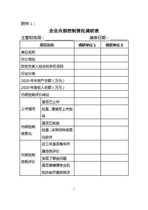《企业内部控制情况调研表》