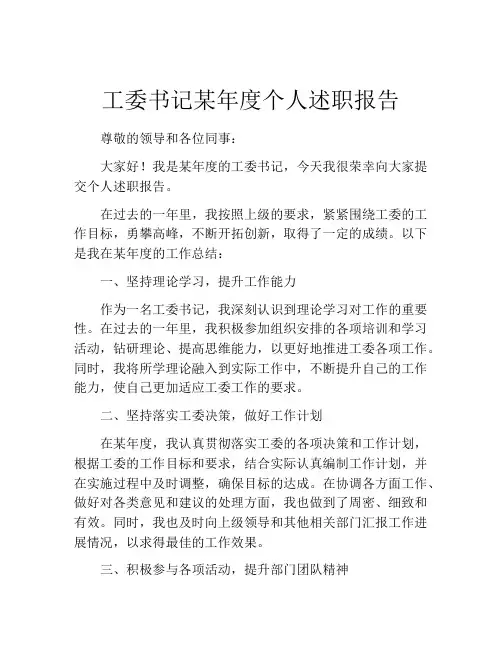 工委书记某年度个人述职报告