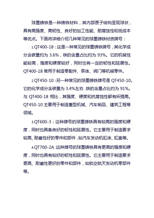 球墨铸铁材质牌号