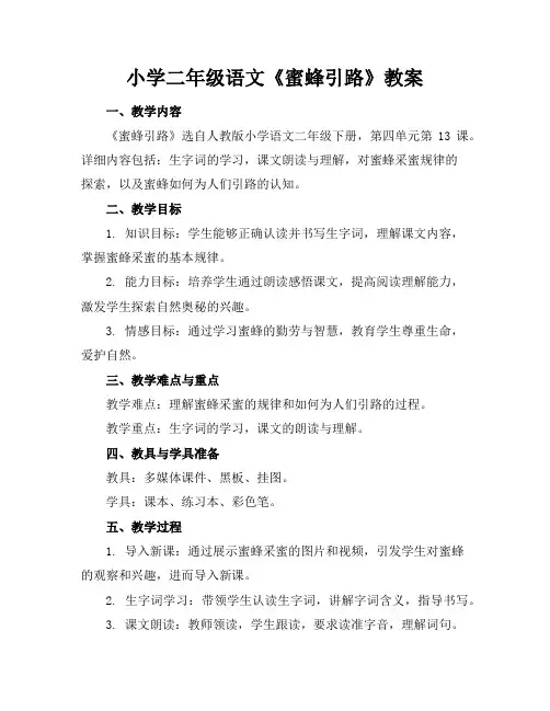小学二年级语文《蜜蜂引路》教案