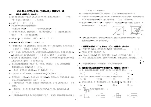 2019年台州书生中学小升初入学分档测试B1卷