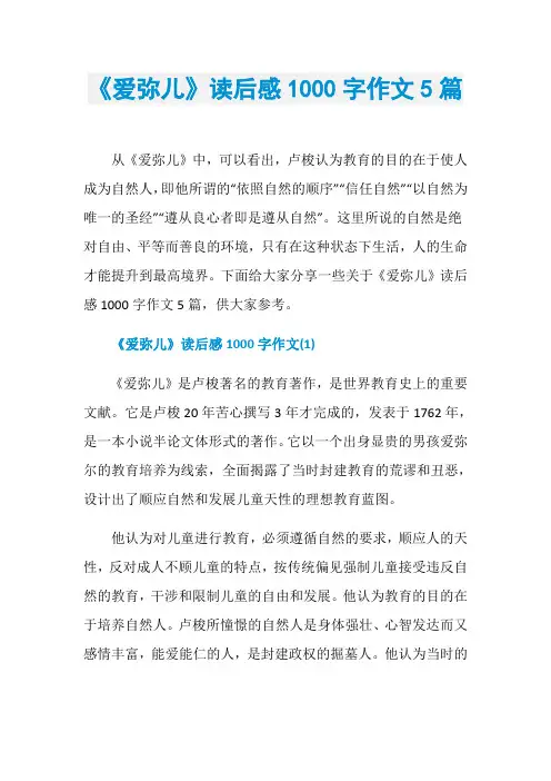 《爱弥儿》读后感1000字作文5篇