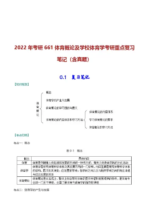 2022年考研661体育概论及学校体育学考研重点复习笔记(含真题)