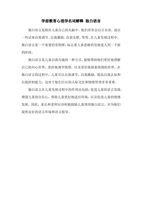 学前教育心理学名词解释 独白语言