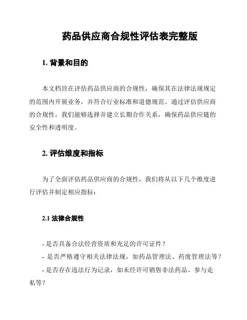 药品供应商合规性评估表完整版