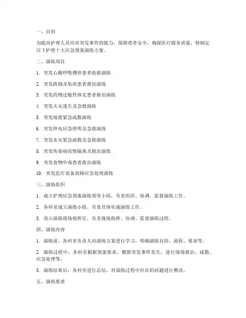 护理十大应急预案演练方案