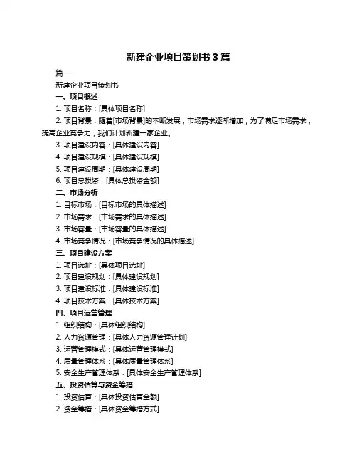 新建企业项目策划书3篇