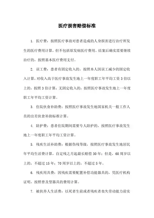 医疗损害赔偿标准