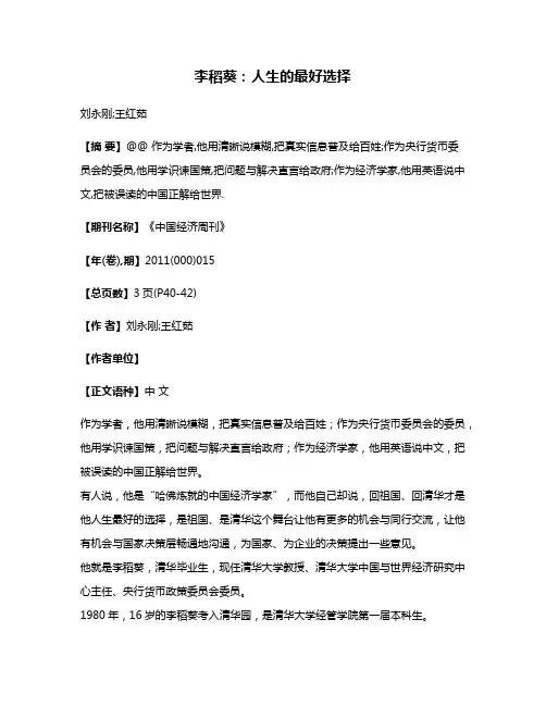 李稻葵:人生的最好选择
