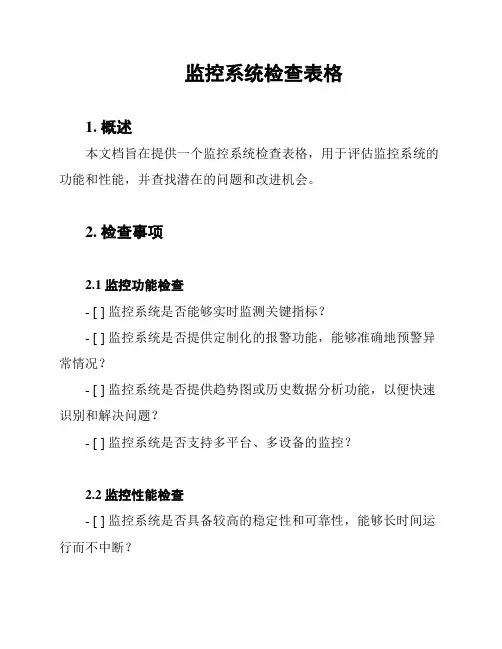 监控系统检查表格
