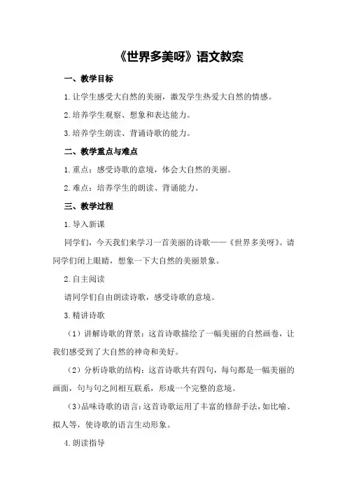 《世界多美呀》语文教案