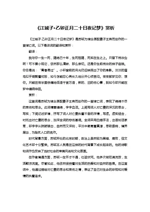 《江城子-乙卯正月二十日夜记梦》赏析