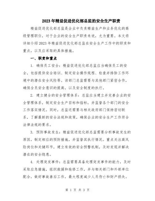 2023年精益促进优化部总监的安全生产职责