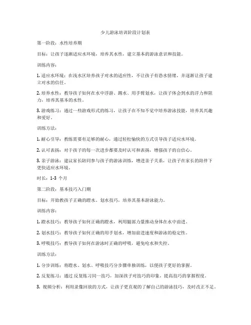 少儿游泳培训阶段计划表
