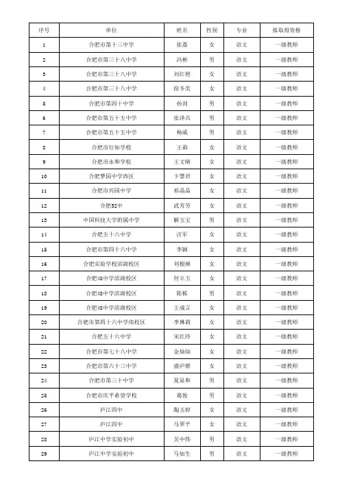 2018年度合肥市中小学(幼儿园)教师专业技术资格评审通过人员公示