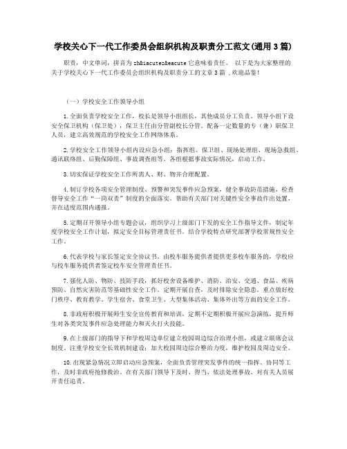 学校关心下一代工作委员会组织机构及职责分工范文(通用3篇)