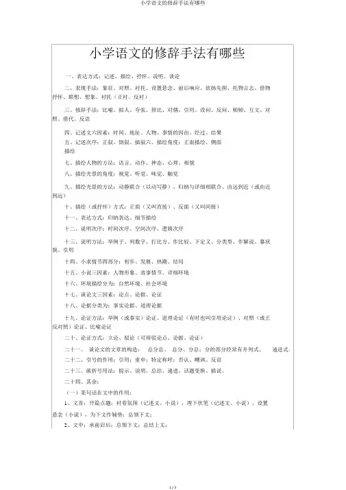 小学语文的修辞手法有哪些