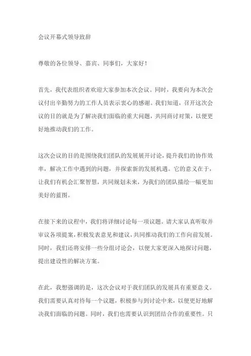 会议开幕式领导致辞范文简短