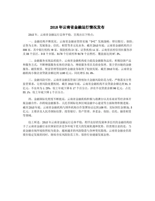 2018年云南省金融运行情况发布