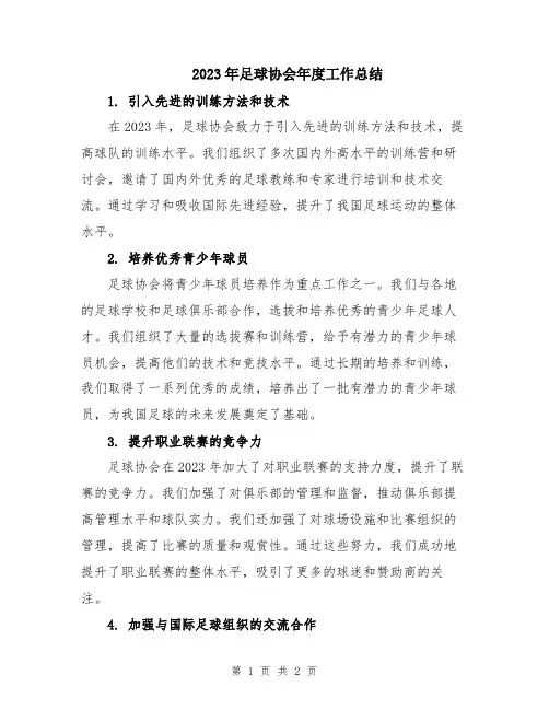 2023年足球协会年度工作总结