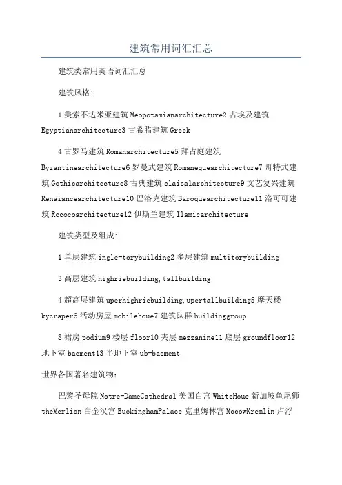 建筑常用词汇汇总