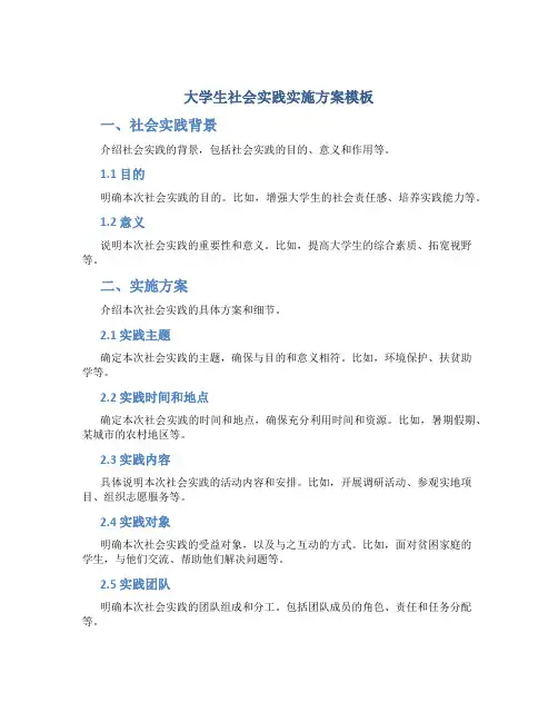 大学生社会实践实施方案模板