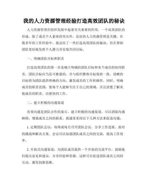 我的人力资源管理经验打造高效团队的秘诀