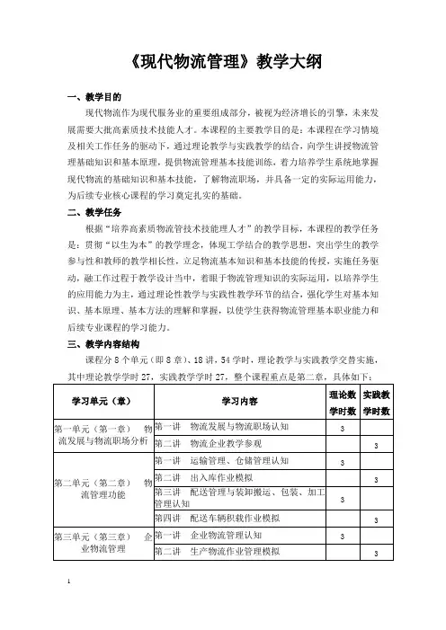 《现代物流管理》教学大纲