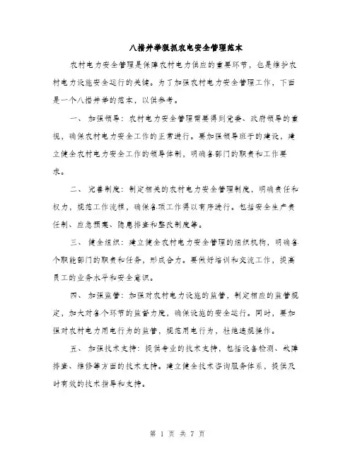 八措并举狠抓农电安全管理范本