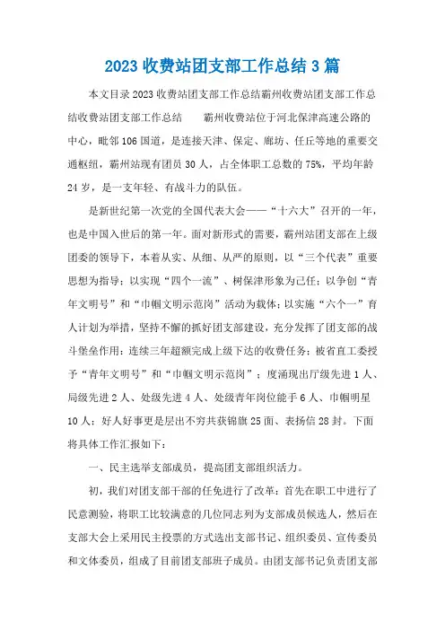 2023收费站团支部工作总结3篇