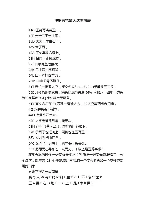 搜狗五笔输入法字根表