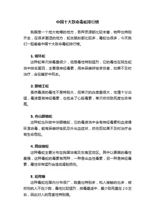 中国十大致命毒蛇排行榜