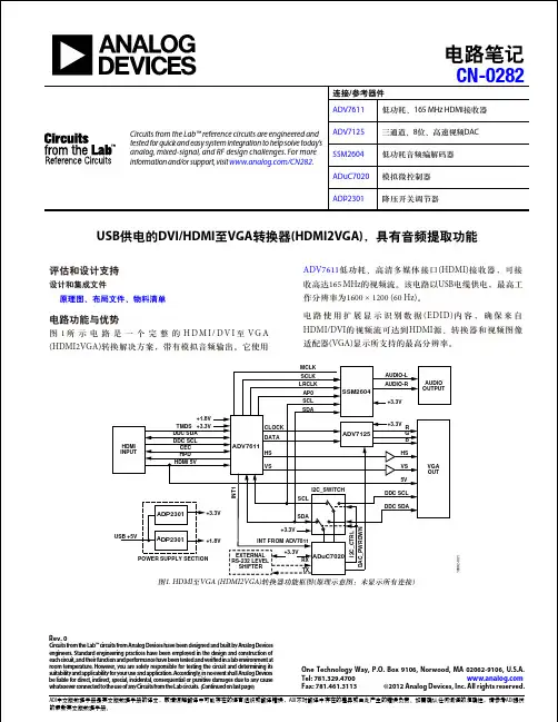ADI CN-0282：USB供电的DVI HDMI至VGA转换器(HDMI2VGA) 使用手册说明