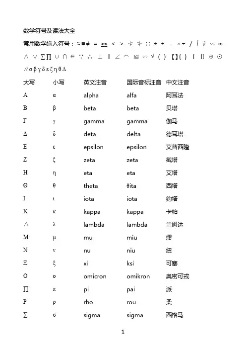 数学符号及读法大全