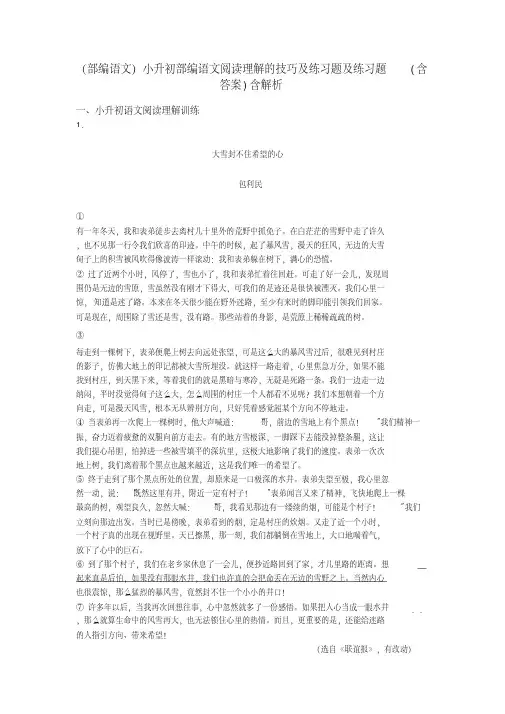 小升初(部编语文)小升初部编语文阅读理解的技巧及练习题及练习题(含答案)含解析(20200513110301)