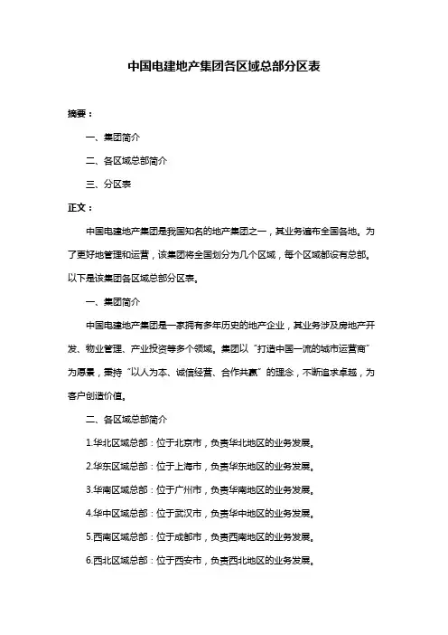 中国电建地产集团各区域总部分区表
