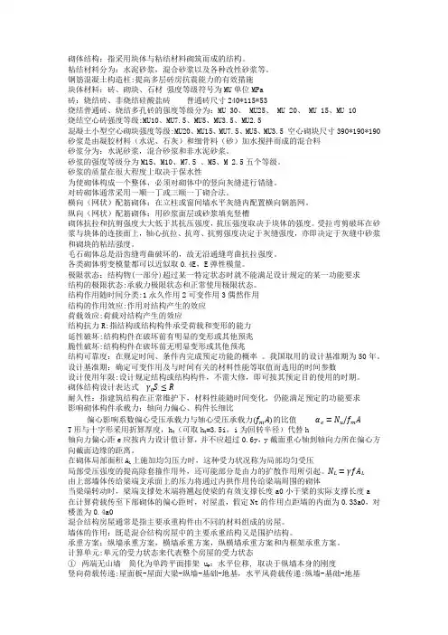 砌体结构 复习 知识点