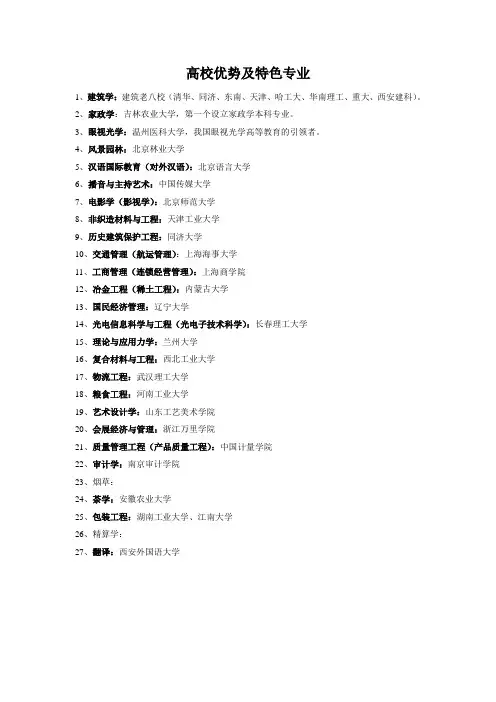 高校优势及特色专业