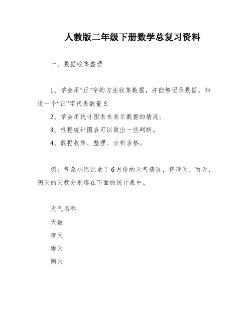 人教版二年级下册数学总复习资料