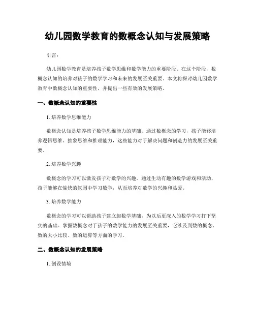 幼儿园数学教育的数概念认知与发展策略