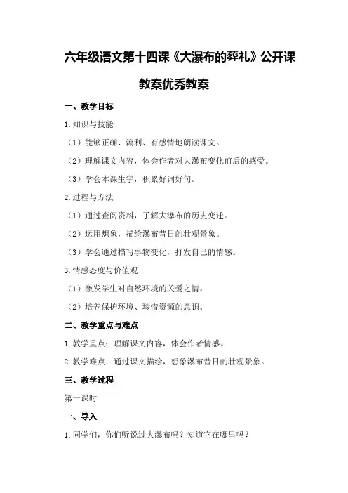 六年级语文第十四课《大瀑布的葬礼》公开课教案优秀教案